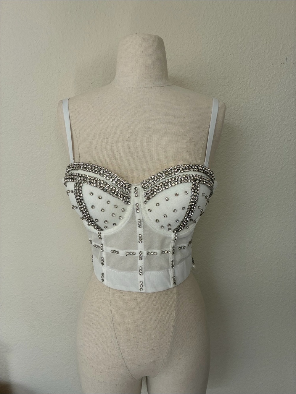 NWT Kiwi White Rhinestone Embellished Bustier Crop Top, size Medium